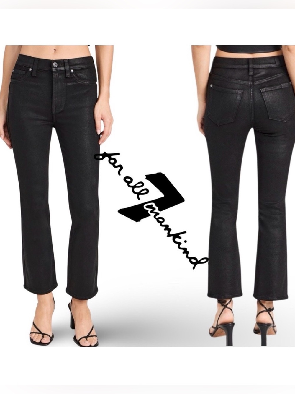 NWT $238 Seven for All Mankind High Waist Slim Kick Flare Coated Black Jean